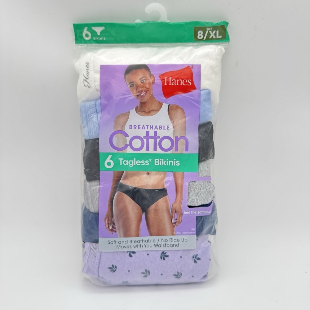 Hanes Bikinis Underwear Women's Size 8 / XL 6 Pack Multi-Color Soft Cotton NEW